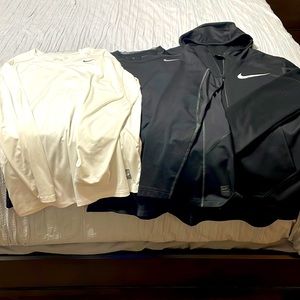 1 Nike Dri Fit Zip Up hoodie Med. and 2 Nike Pro Dri Fit Long sleeve shirts LG